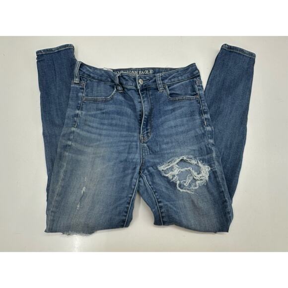 American Eagle Womens Jeans Size 8 Reg Super Hi Rise Jegging Distressed Denim - Picture 1 of 13
